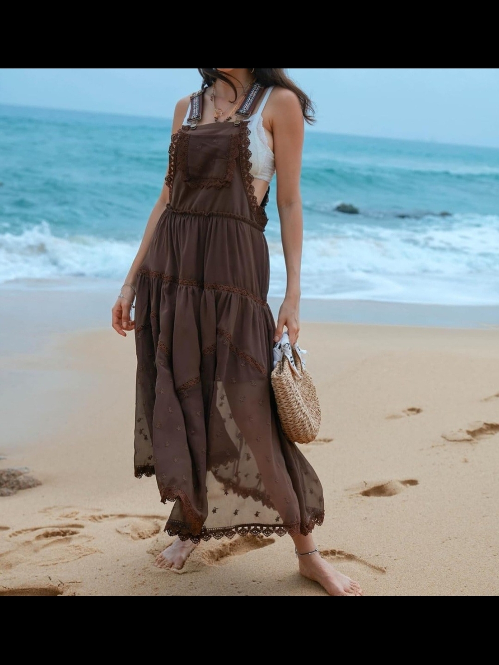 Brown Bohemian Tiered Maxi Dress - Women